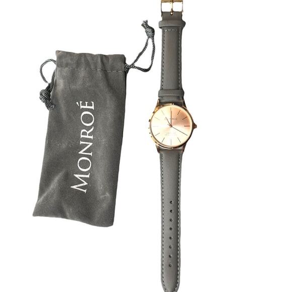 Monroe Maestro Minimalist Black Leather Watch Rose Gold face Wristwatch NEW main image 5